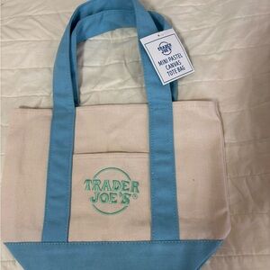 Trader Joe’s Mini Pastel Canvas Tote Bag - Light Blue Trim 2026 Edition